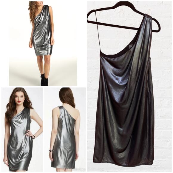 Vince Camuto silver metallic one shoulder dress - Picture 1 of 7